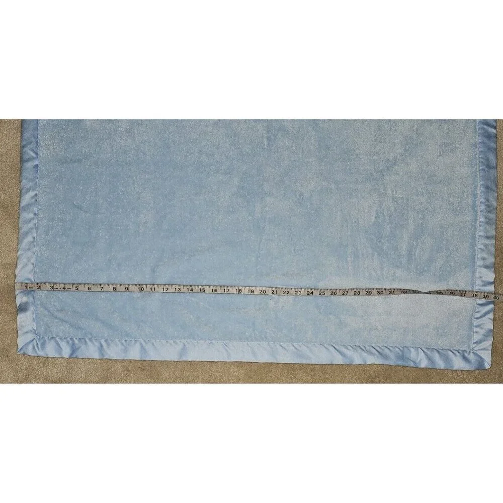 Carter's LITTLE GUY Blue Fleece Baby Blanket Satin Trim White Star 29x40